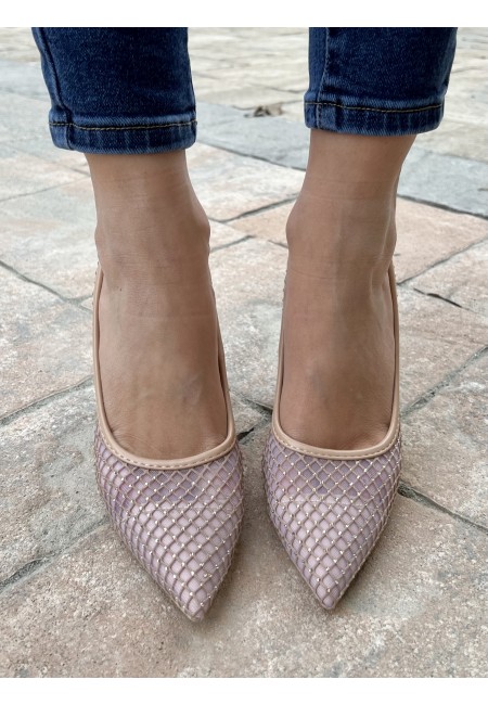 Decoltè a punta rete e brillanti NUDE 99-17