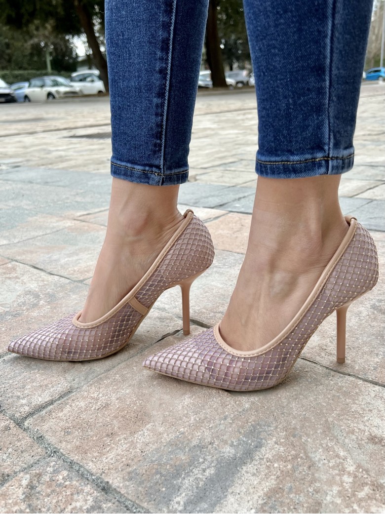 Decoltè a punta rete e brillanti NUDE 99-17