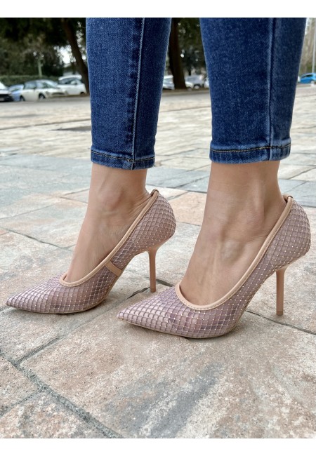 Decoltè a punta rete e brillanti NUDE 99-17