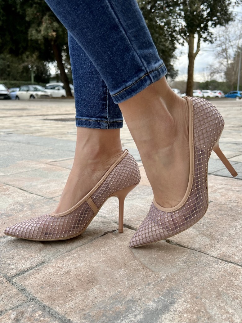 Decoltè a punta rete e brillanti NUDE 99-17