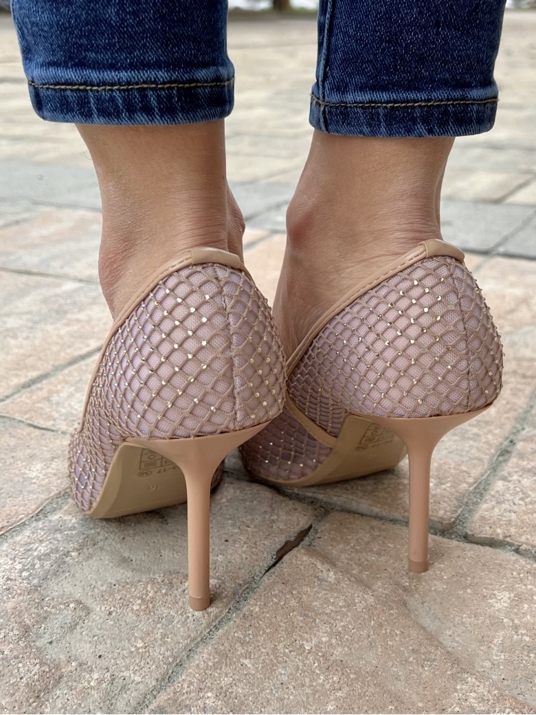 Decoltè a punta rete e brillanti NUDE 99-17