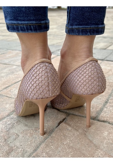 Decoltè a punta rete e brillanti NUDE 99-17