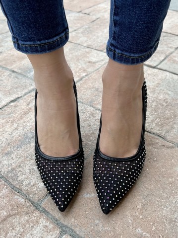 Decoltè a punta rete e brillanti NERE 99-17 2