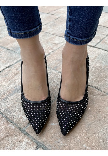 Decoltè a punta rete e brillanti NERE 99-17