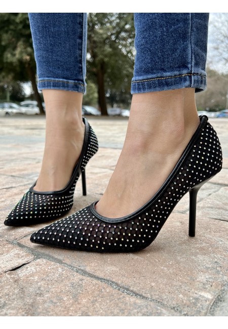 Decoltè a punta rete e brillanti NERE 99-17