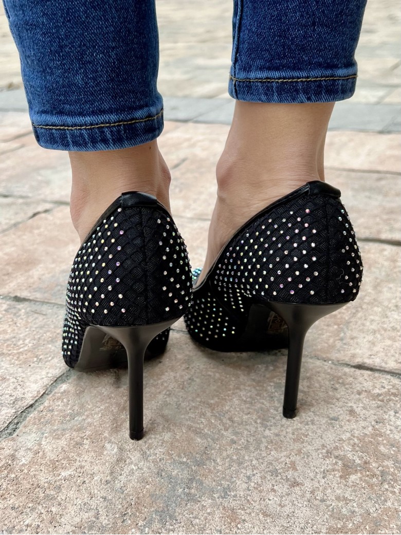 Decoltè a punta rete e brillanti NERE 99-17