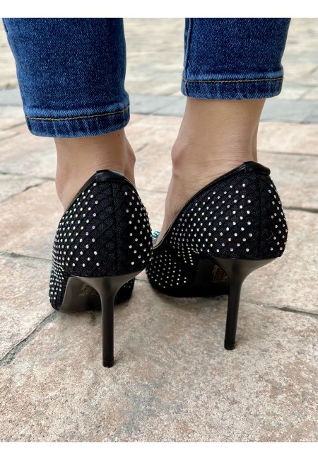 Decoltè a punta rete e brillanti NERE 99-17