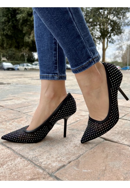 Decoltè a punta rete e brillanti NERE 99-17