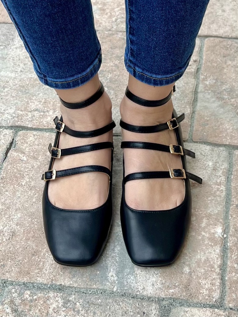 Ballerine multi cinturini NERE