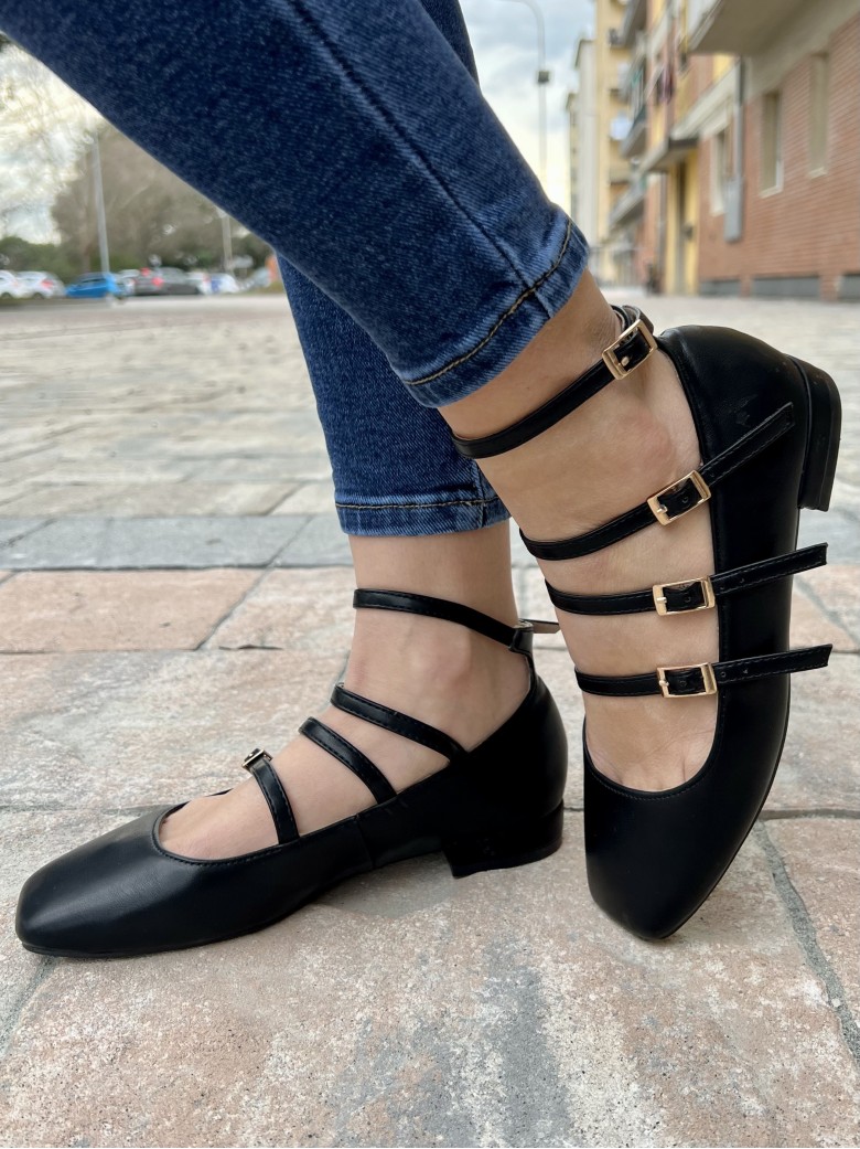 Ballerine multi cinturini NERE