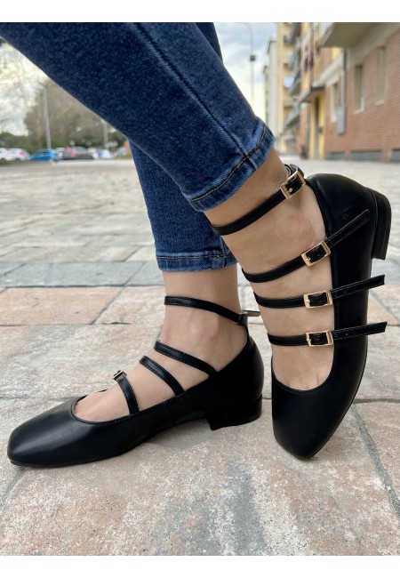 Ballerine multi cinturini NERE