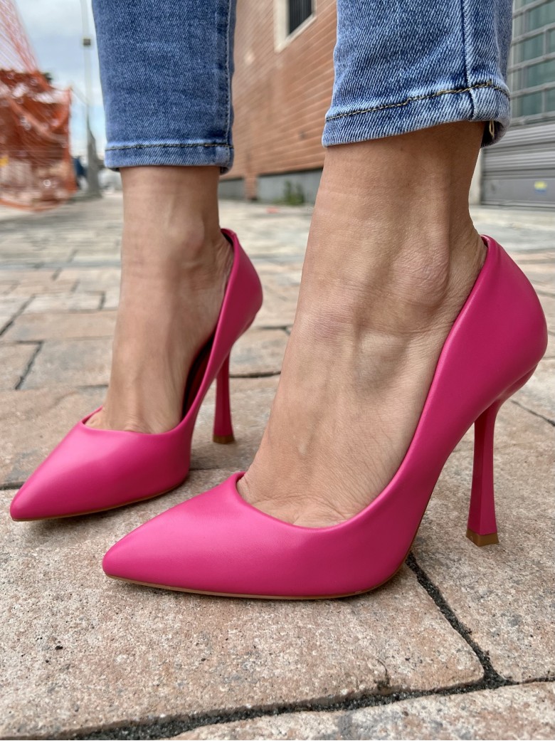 Decoltè a punta pelle FUCSIA f2983