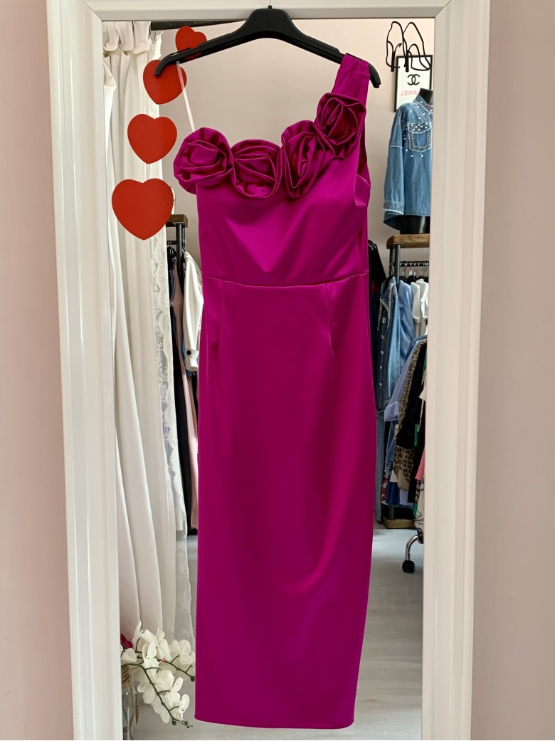 Vestito midi in raso monospalla