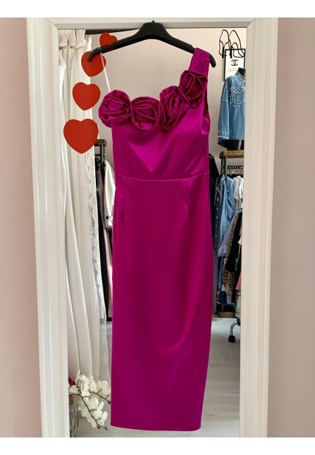 Vestito midi in raso monospalla