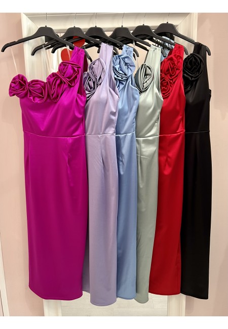 Vestito midi in raso monospalla