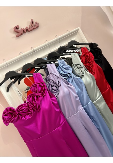 Vestito midi in raso monospalla