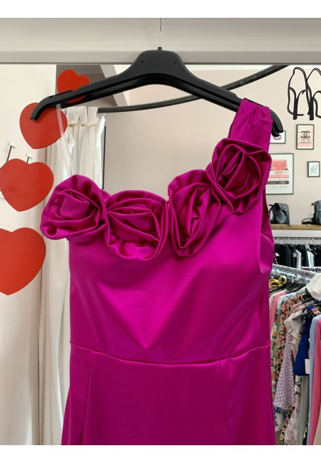 Vestito midi in raso monospalla