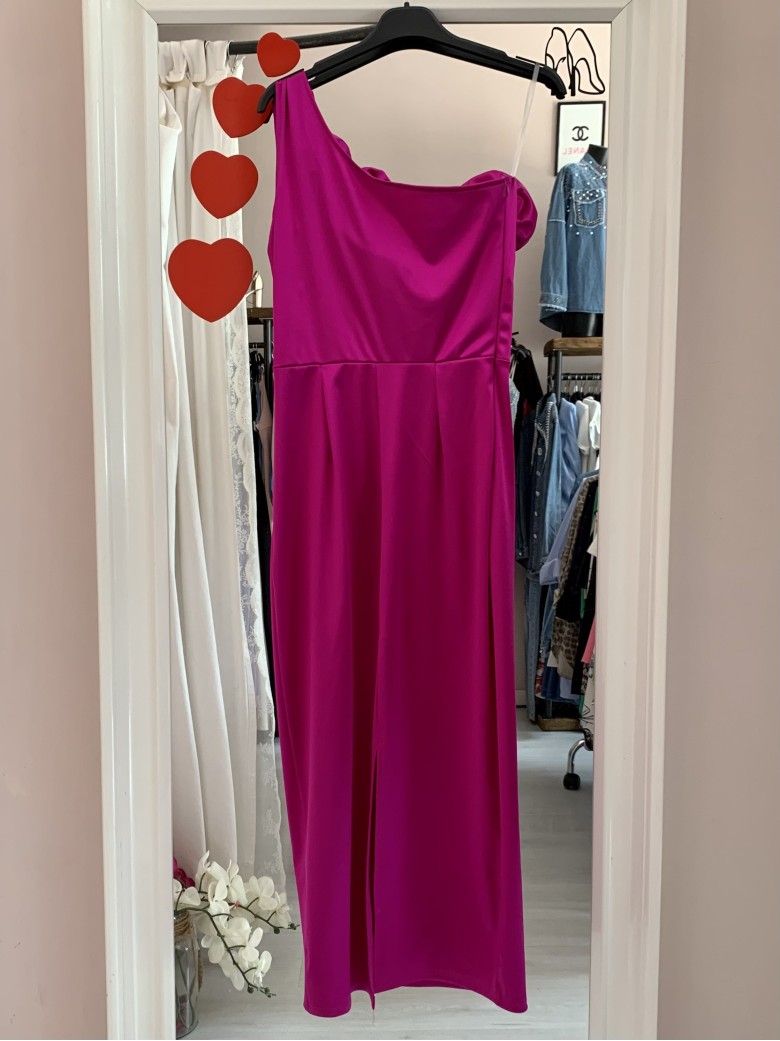 Vestito midi in raso monospalla