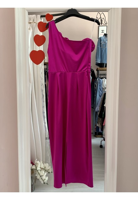 Vestito midi in raso monospalla