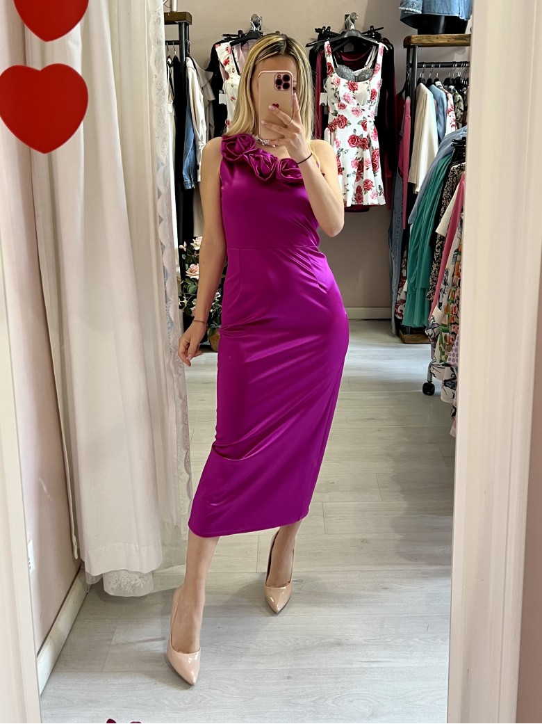 Vestito midi in raso monospalla