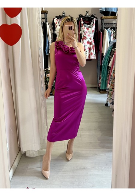 Vestito midi in raso monospalla