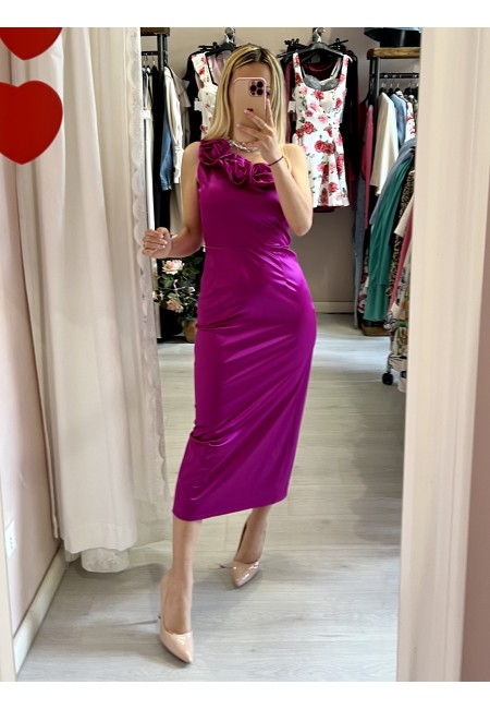 Vestito midi in raso monospalla