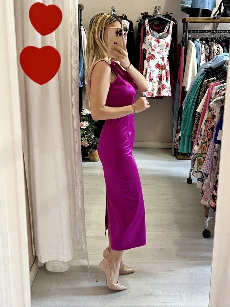 Vestito midi in raso monospalla