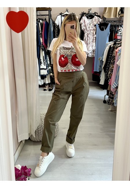 Pantaloni in cotone GINGER verde militare