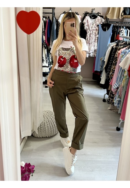 Pantaloni in cotone GINGER verde militare