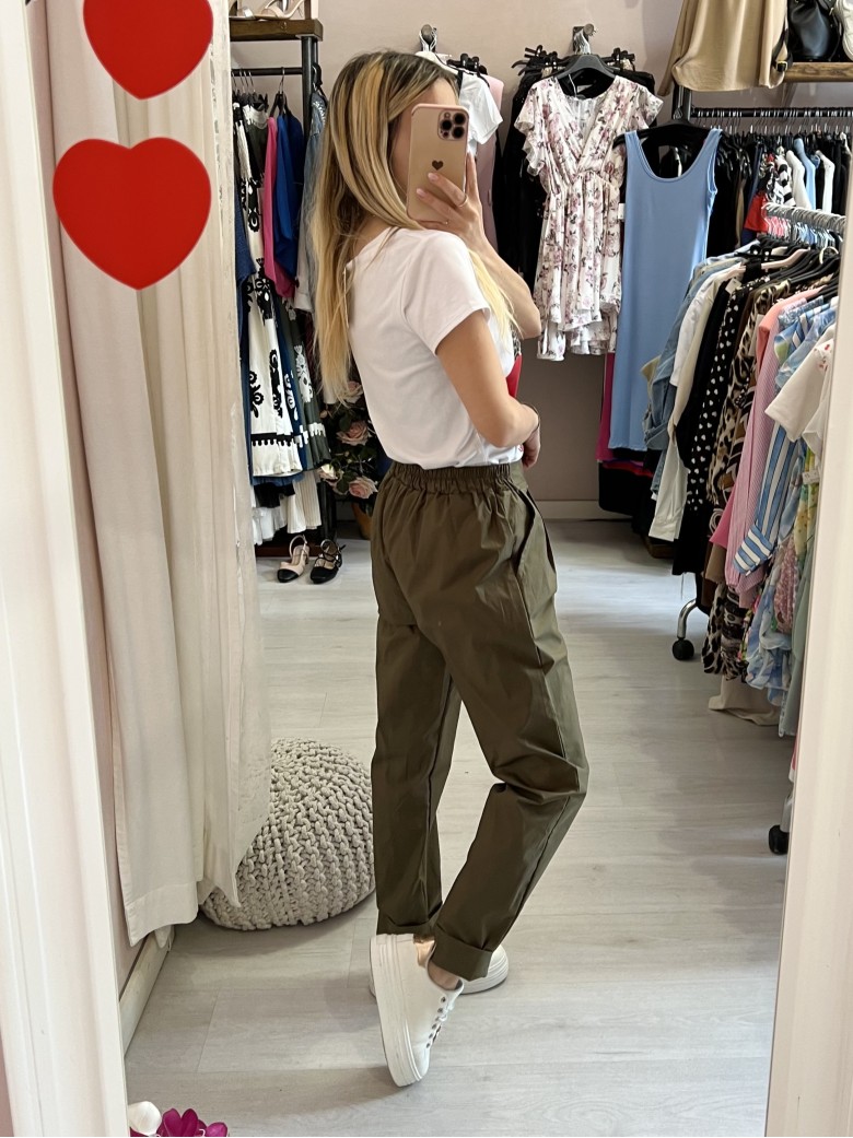 Pantaloni in cotone GINGER verde militare