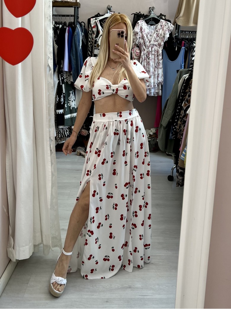 Set top e gonna lunga con spacchi CHERRY bianco
