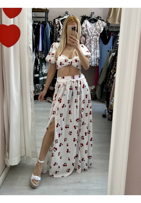 Set top e gonna lunga con spacchi CHERRY bianco