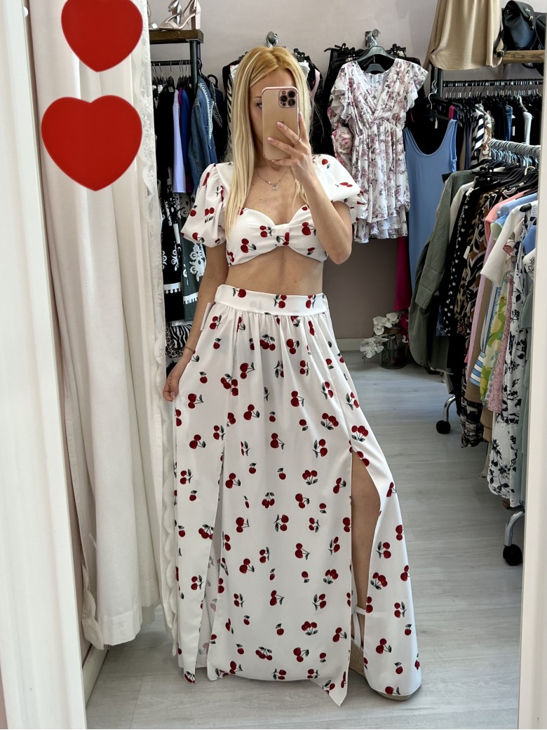 Set top e gonna lunga con spacchi CHERRY bianco