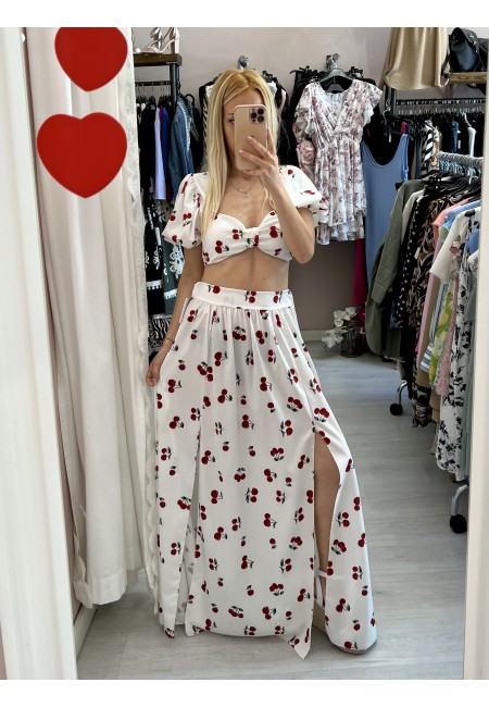Set top e gonna lunga con spacchi CHERRY bianco
