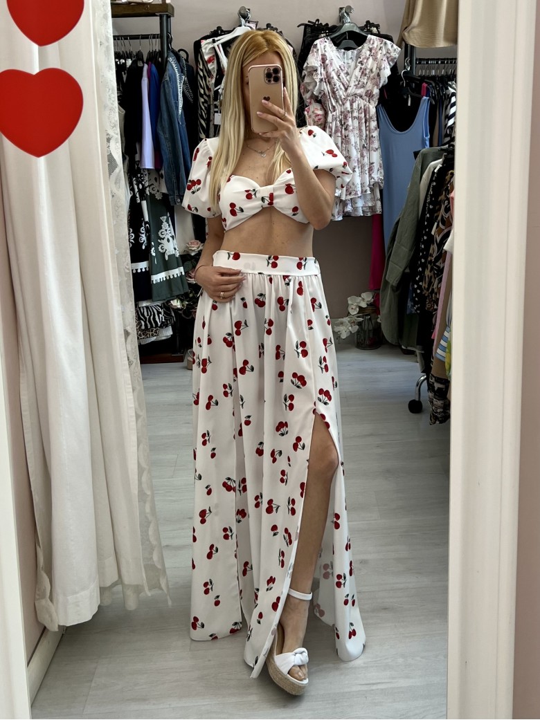 Set top e gonna lunga con spacchi CHERRY bianco