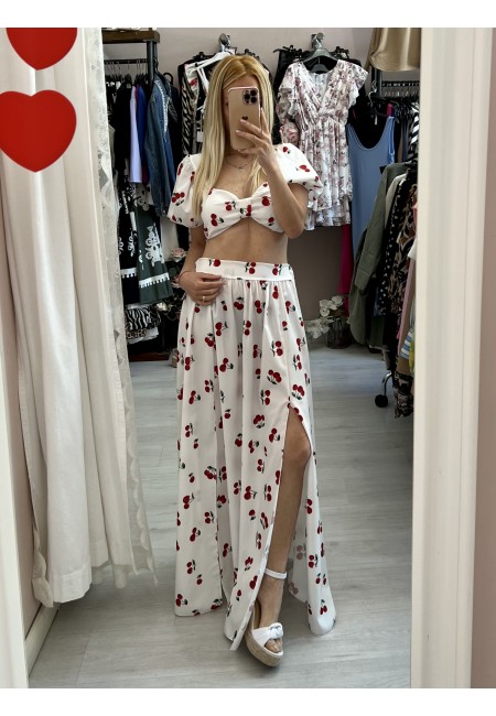 Set top e gonna lunga con spacchi CHERRY bianco