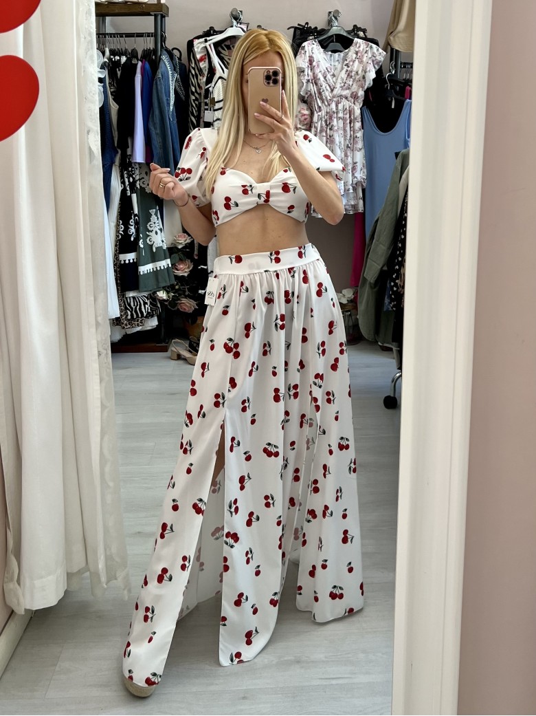 Set top e gonna lunga con spacchi CHERRY bianco