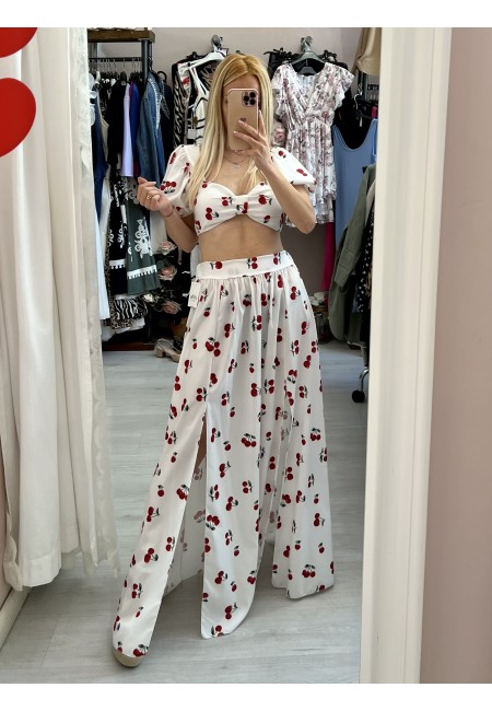 Set top e gonna lunga con spacchi CHERRY bianco