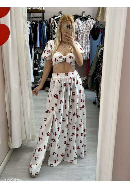 Set top e gonna lunga con spacchi CHERRY bianco