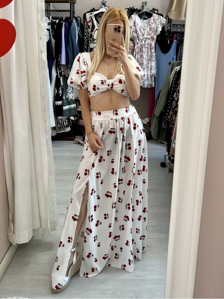 Set top e gonna lunga con spacchi CHERRY bianco