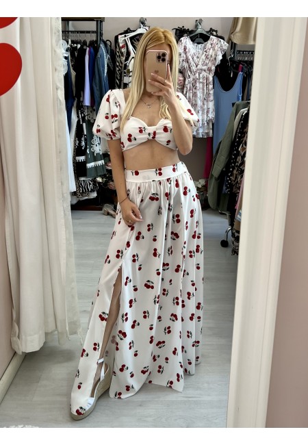 Set top e gonna lunga con spacchi CHERRY bianco
