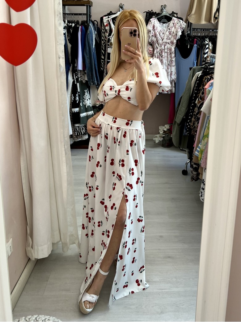 Set top e gonna lunga con spacchi CHERRY bianco