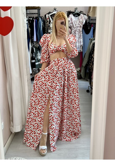 Set top e gonna lunga con spacchi CILIEGE bianco
