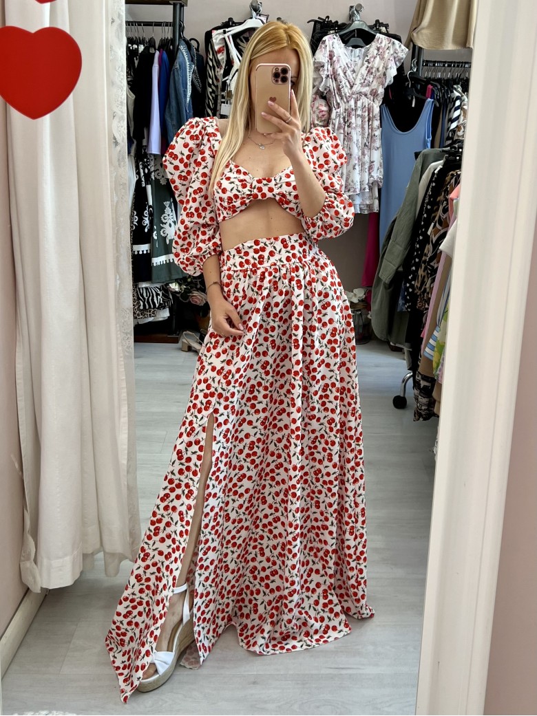 Set top e gonna lunga con spacchi CILIEGE bianco