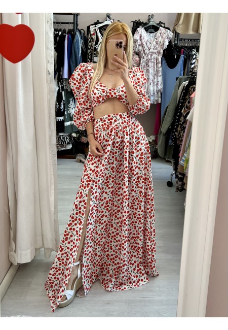 Set top e gonna lunga con spacchi CILIEGE bianco