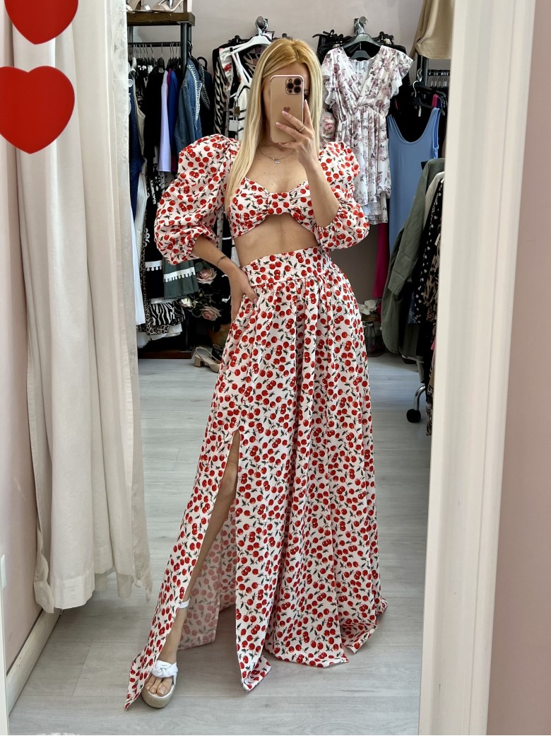 Set top e gonna lunga con spacchi CILIEGE bianco