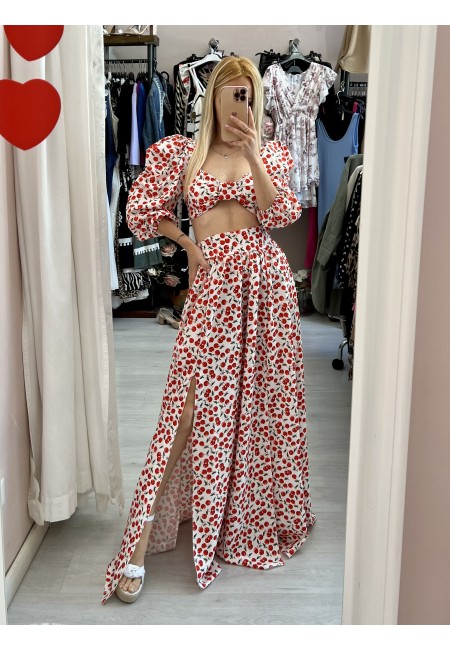 Set top e gonna lunga con spacchi CILIEGE bianco