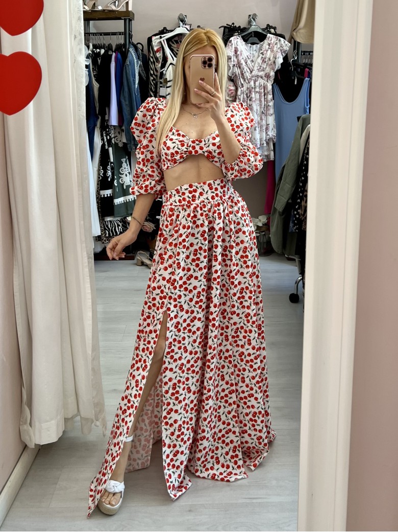 Set top e gonna lunga con spacchi CILIEGE bianco