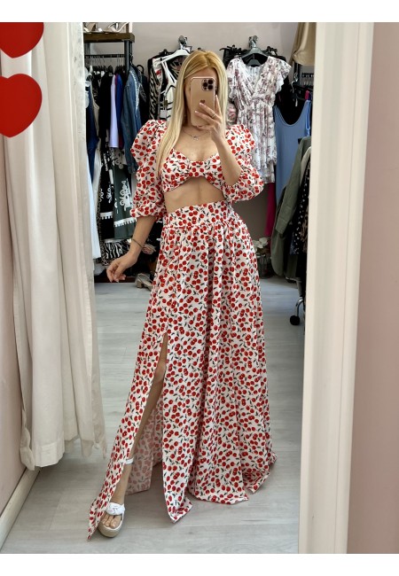 Set top e gonna lunga con spacchi CILIEGE bianco