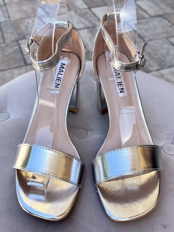 Sandali ARGENTO tacco largo 2